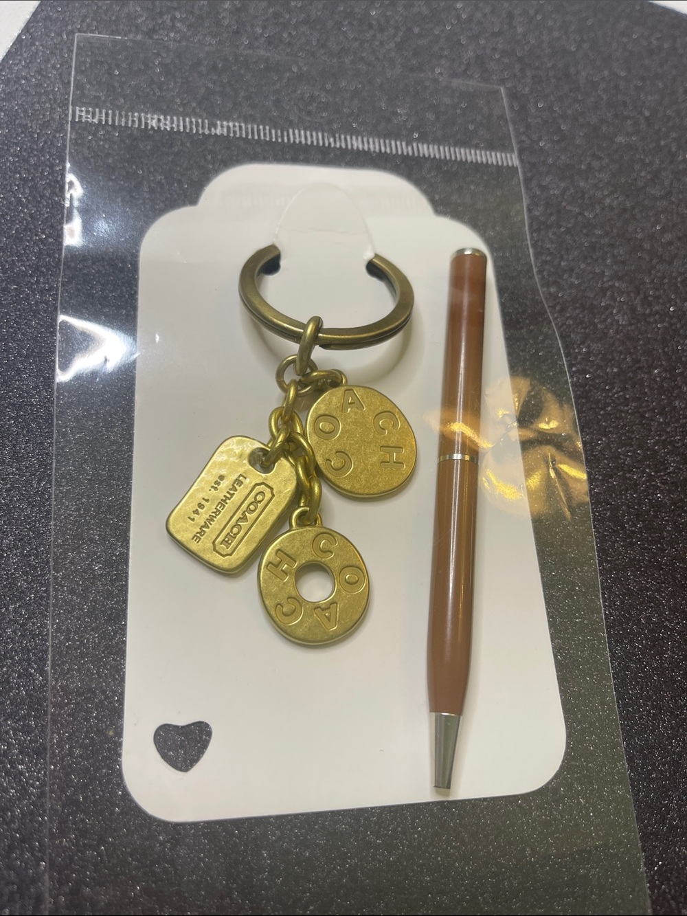 Coach Antiqued Brass Logo Charm Keyring and Coach Pen - Picture 6 of 6